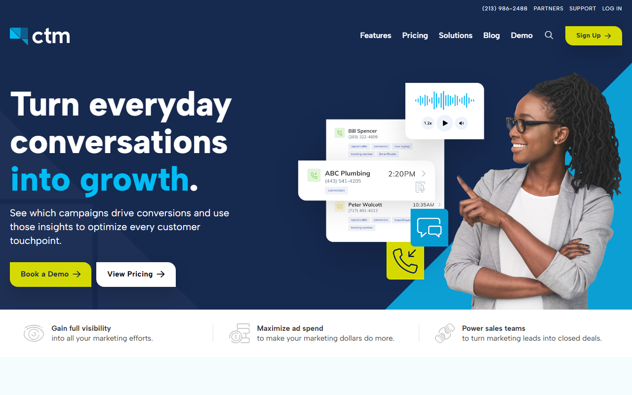 Screenshot of the CallTrackingMetrics homepage